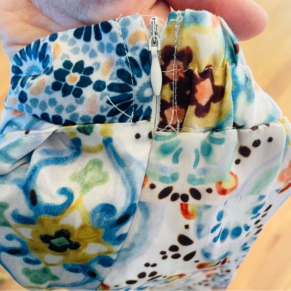 Zara Patchwork Wide Leg Pant XS, Side Zipper, Silky Satiny, Flowy, Resort Wear - Picture 8 of 9